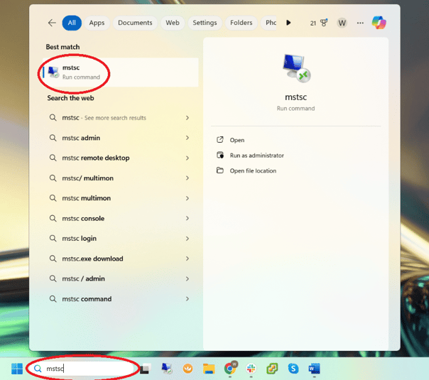 WindowsRunMSTSC